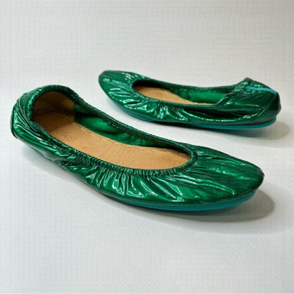 TIEKS by Gavrieli Emerald Green Metallic Shiny Patent Leather Ballet Fold Flats